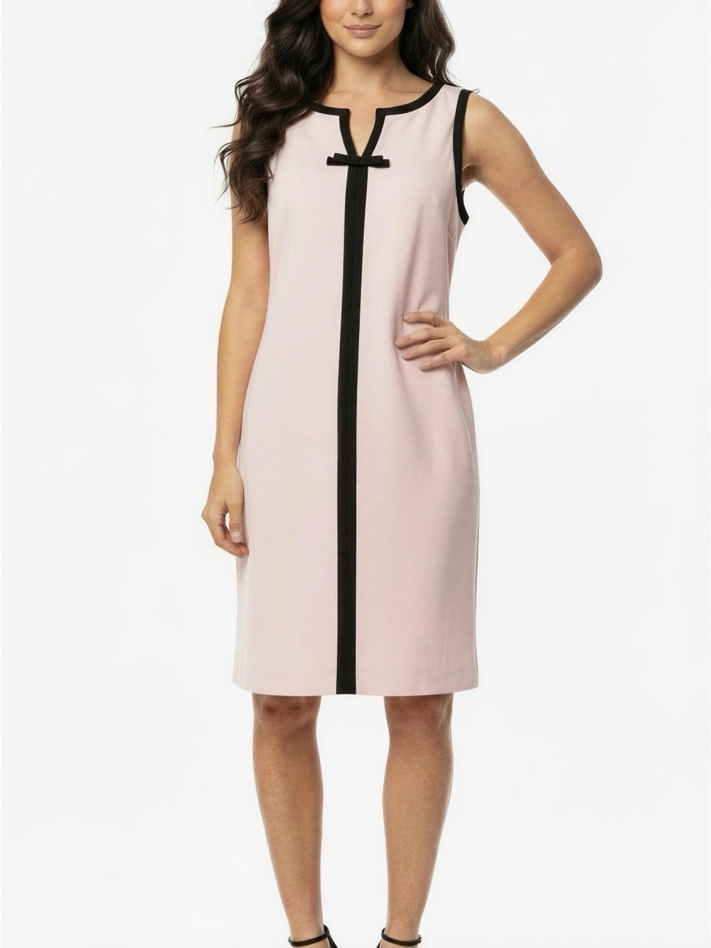 Karl Lagerfeld Pink Sleeveless Shift Dress with Black Trim Size 12 NWT